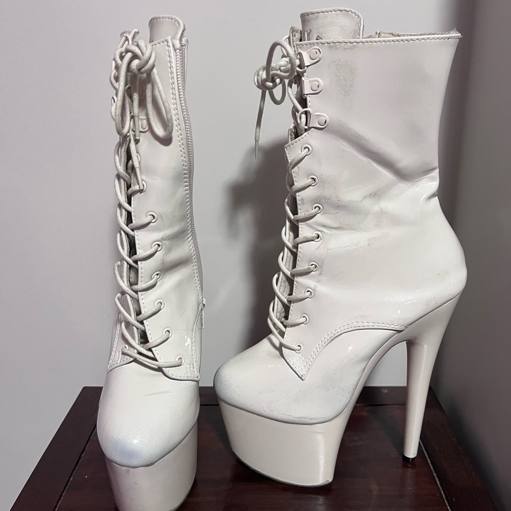 White Platform Lace-Up Boots
